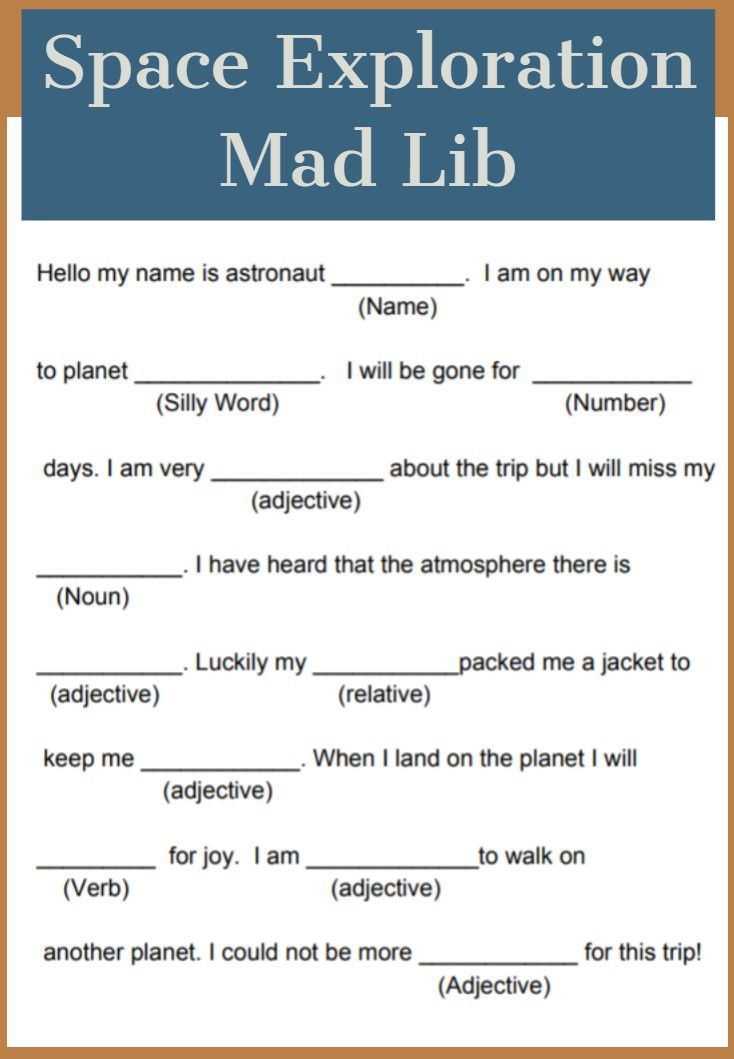 Printable Space Mad Lib Game Space Activities For Kids Space Games