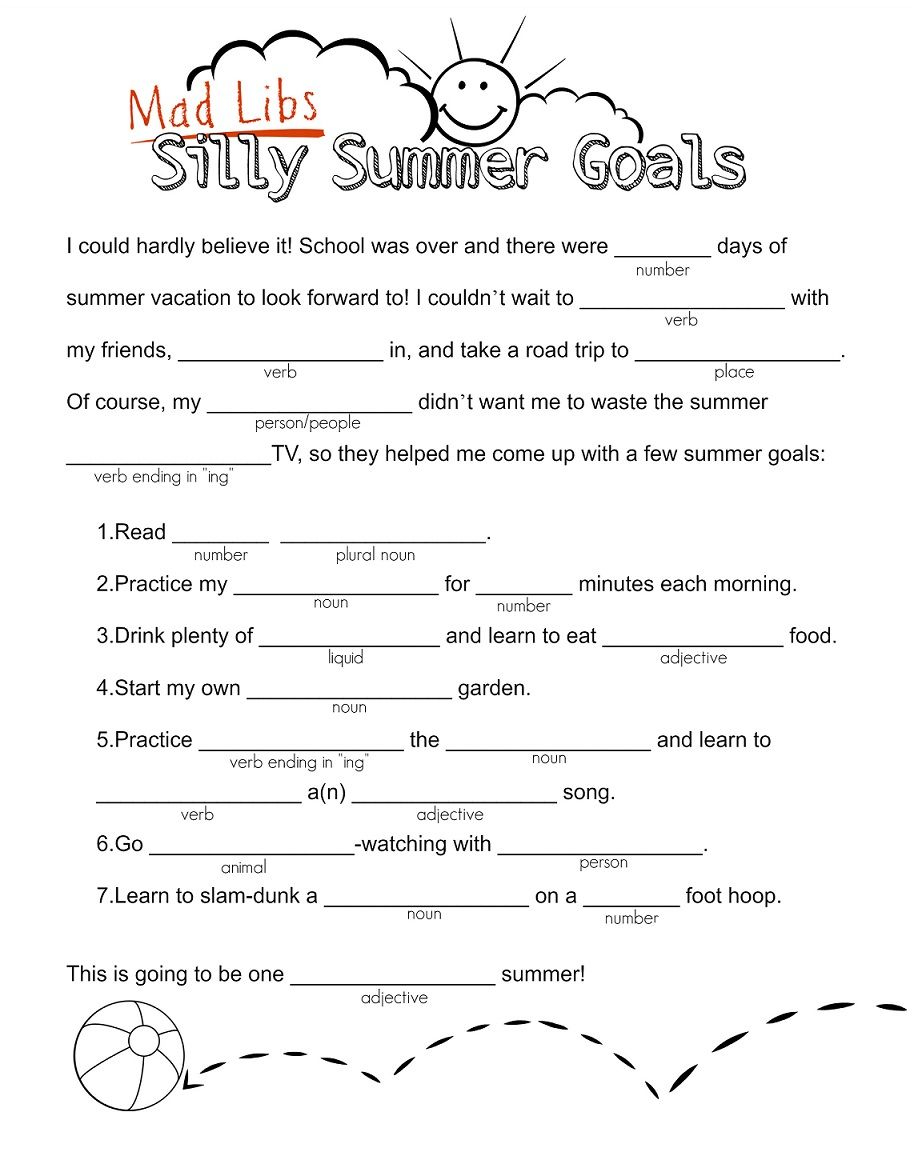 Silly Summer Goals Word Fill In Kids Mad Libs Mad Libs Summer Goals