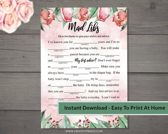 Tea Party Baby Shower Madlibs Game INSTANT DOWNLOAD Party Printable 