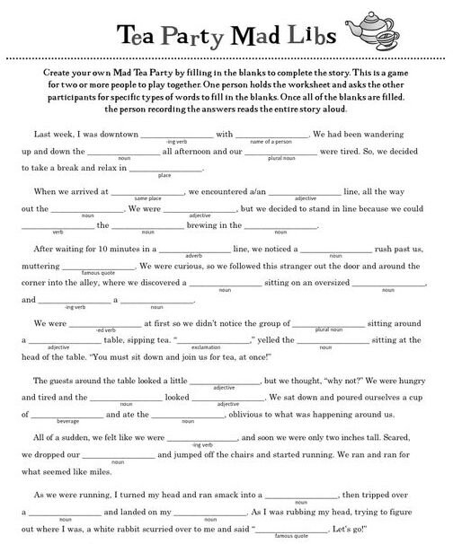 Tea Party Mad Libs LHETAG