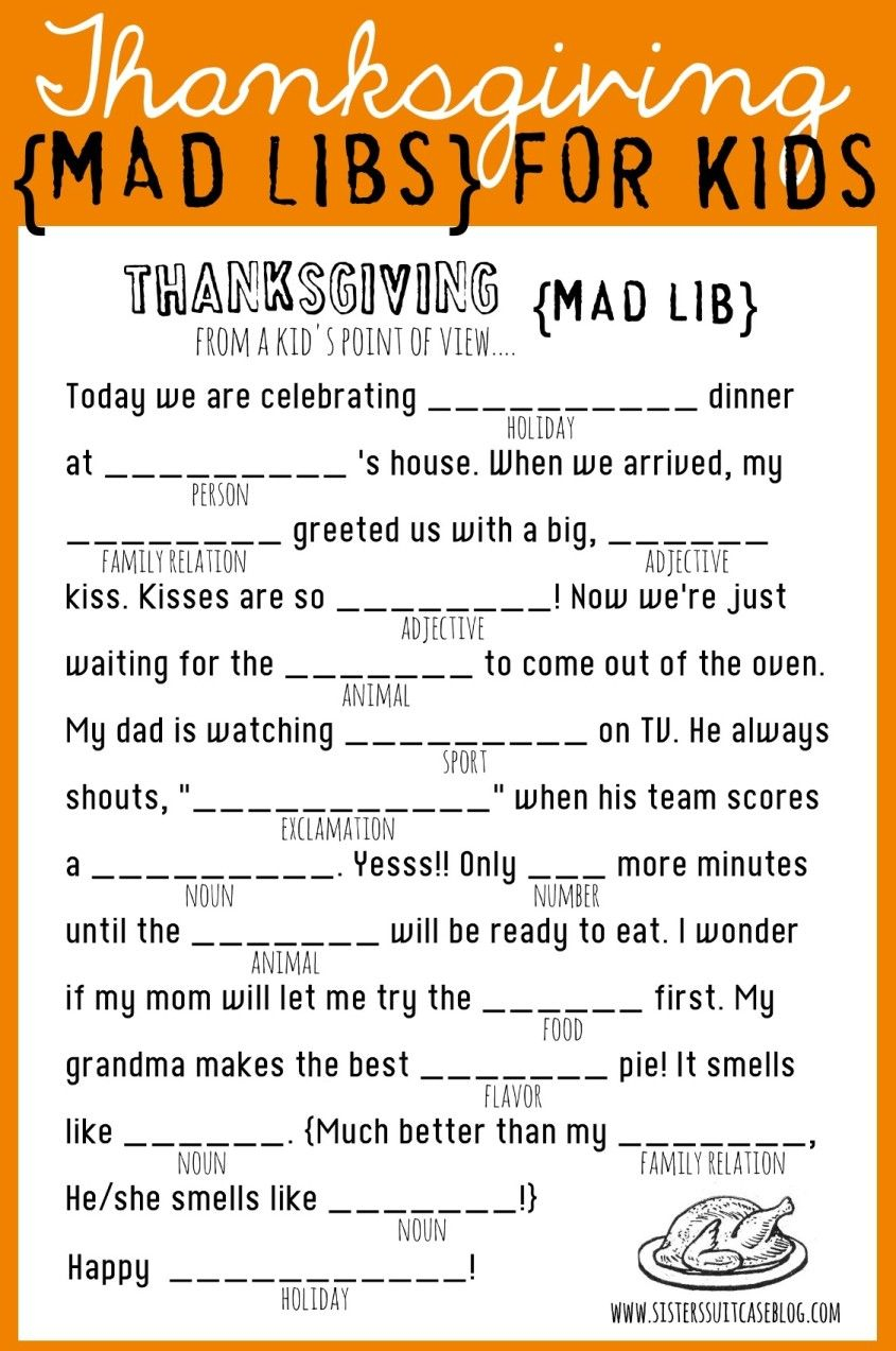 Thanksgiving Mad Libs Printable My Sister s Suitcase Packed With 