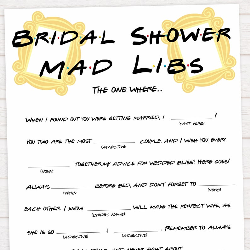 The One Where Bridal Mad Libs Printable Bridal Games Friends Etsy