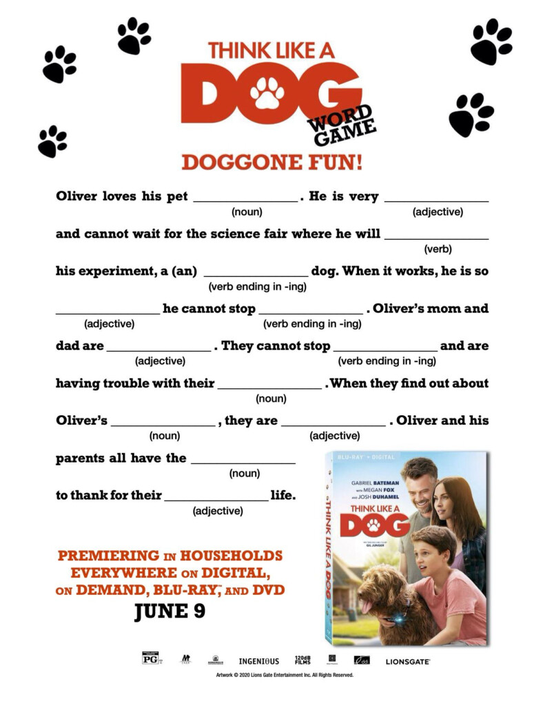 Think Like A Dog Mad Lib Activity Sheet Dog Words Dog Movies 