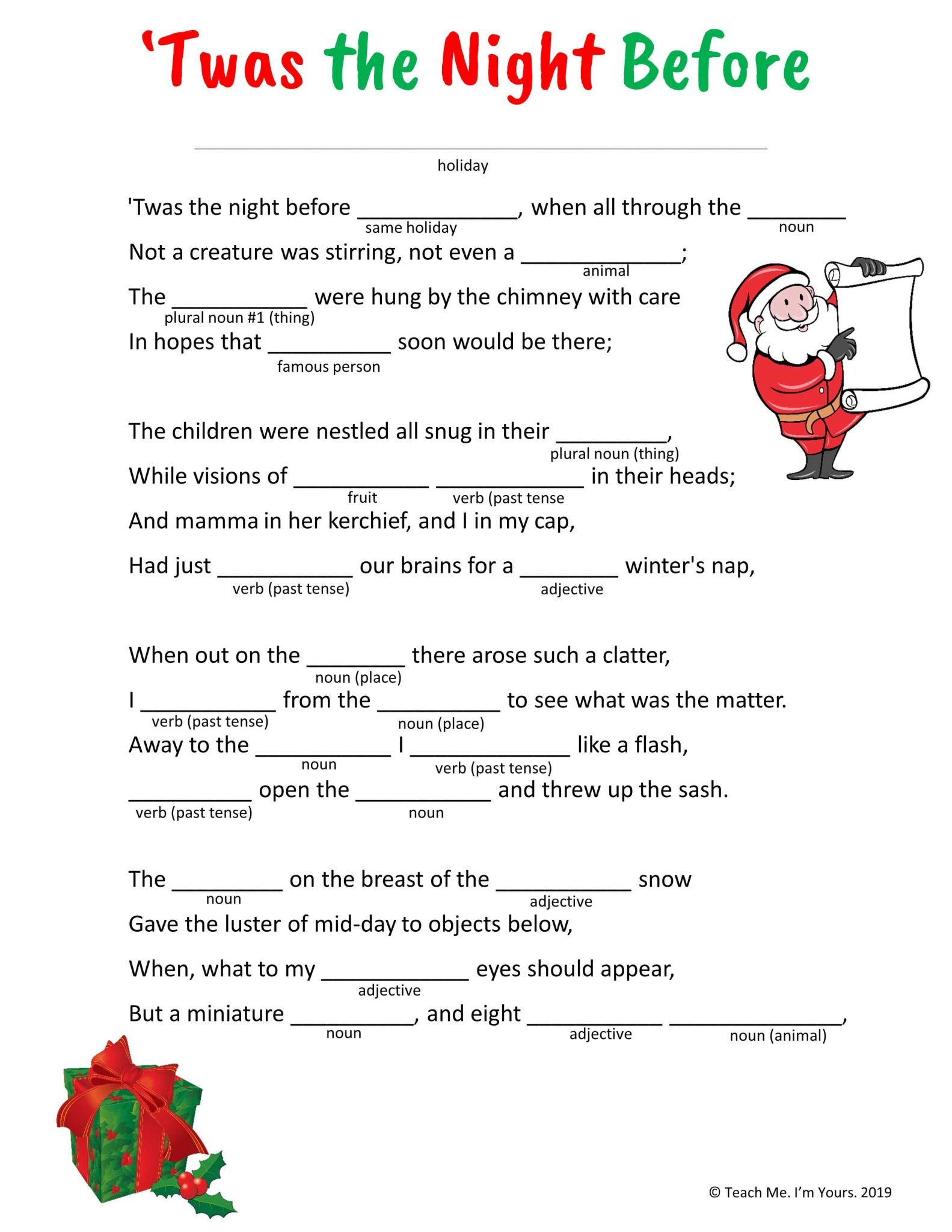 Twas The Night Before Christmas Mad Libs Twas The Night Before 