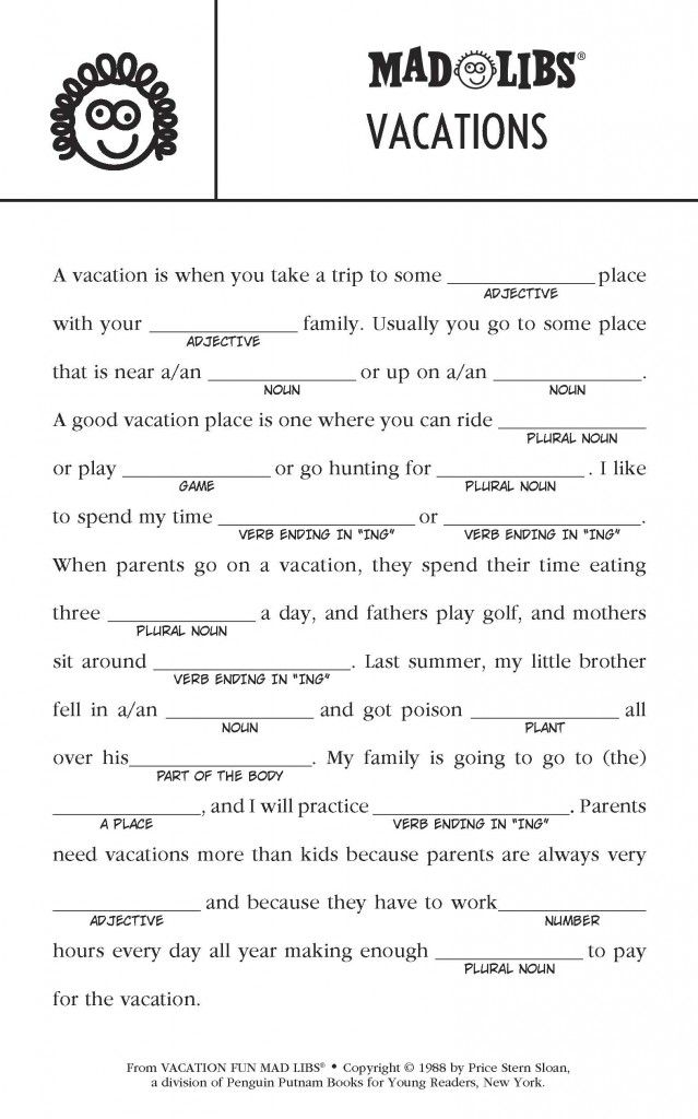 Vacation Mad Libs Mom Must Read Printable Mad Libs Mad Lib For