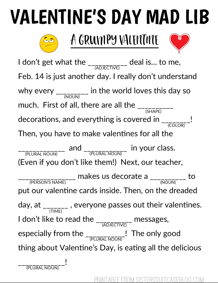 Valentine s Day Mad Libs My Sister s Suitcase Packed With Creativity