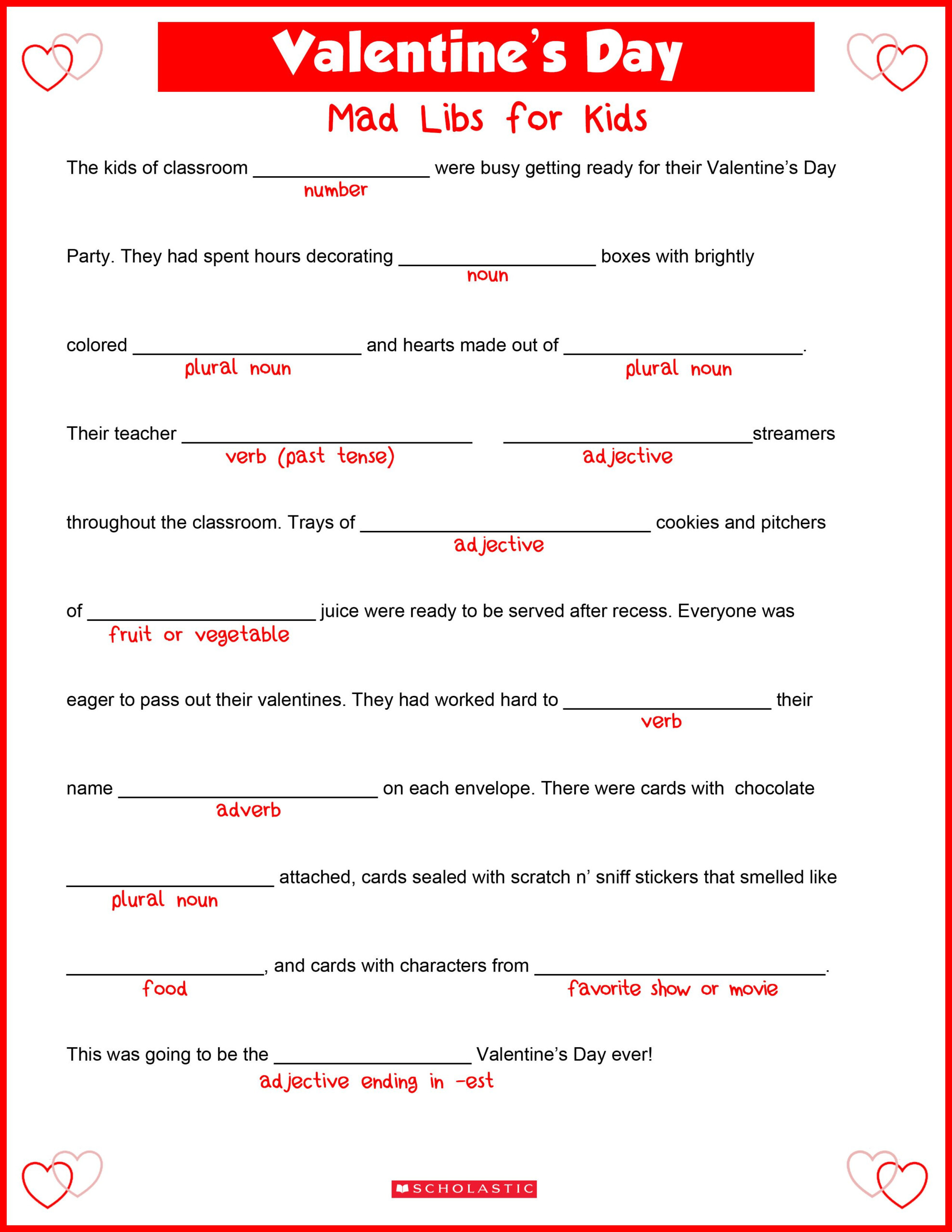 Valentine s Day Mad Libs Valentines Day Words Valentines School 