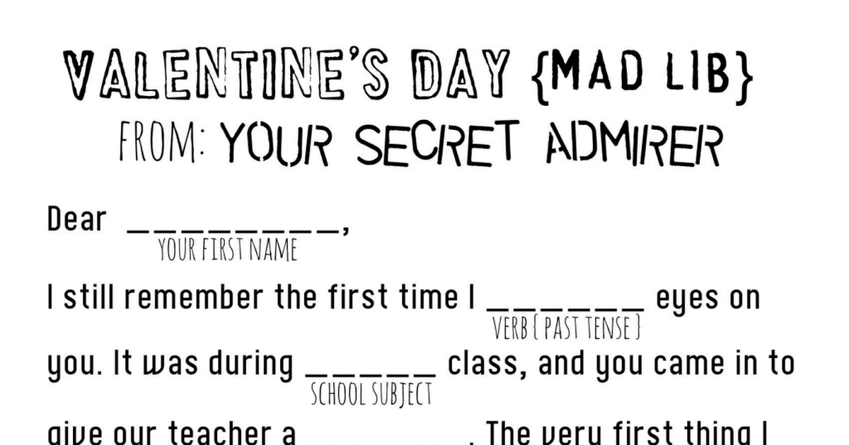 Valentines Day Mad Lib pdf Holiday Activities School Parties Valentines