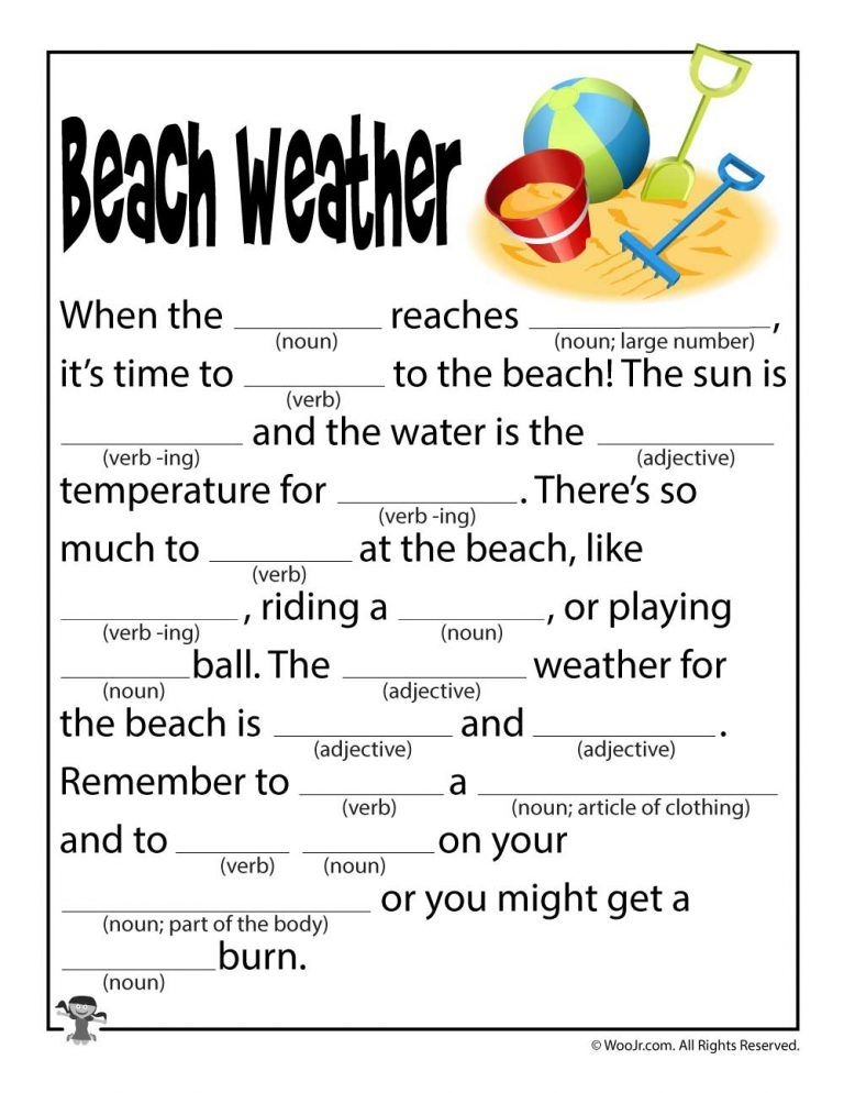 Weather Ad Libs For Kids Mad Libs Beach Weather Jokes For Kids