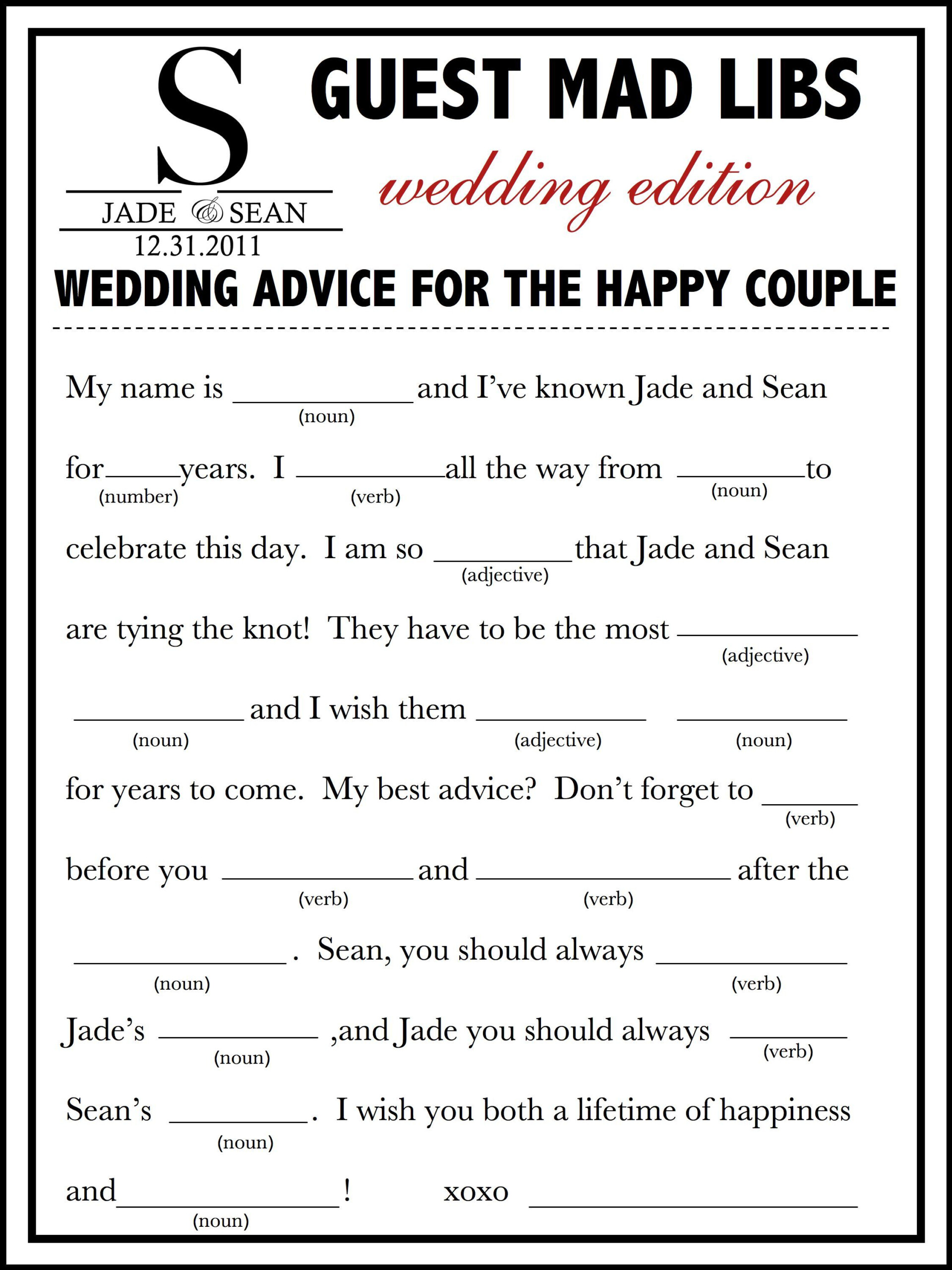 Wedding Mad Libs Template Free Fun Unique Guest Book Alternative 