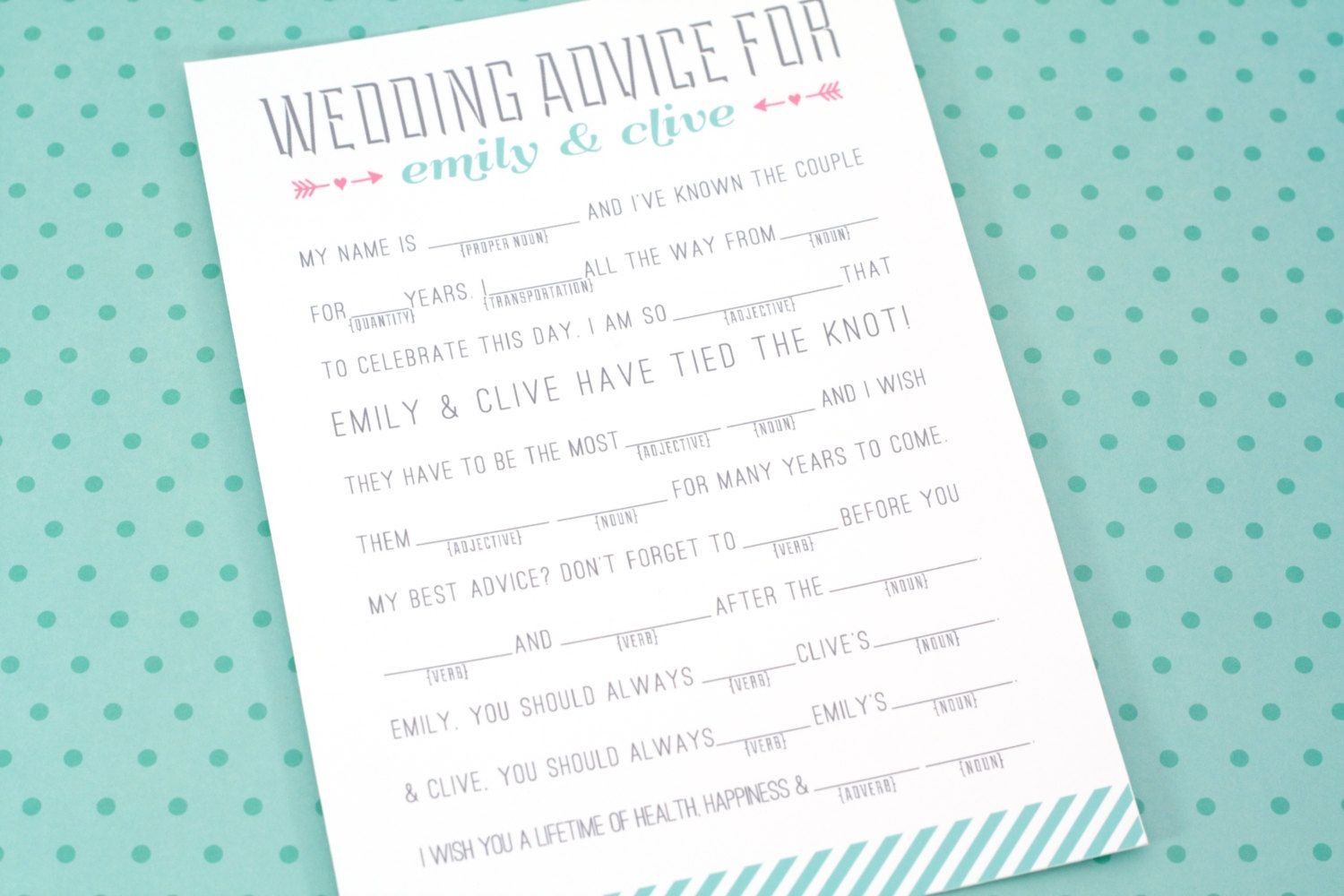 Wedding Madlibs Wedding Advice Marriage Advice For Bridal Etsy 