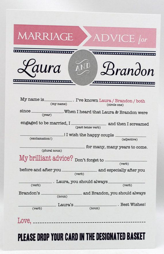 Wedding Or Bridal Shower Mad Libs PDF FILE Print Yourself Colors Are 