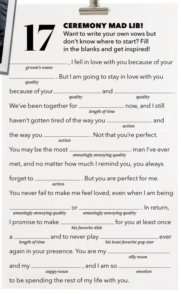 Wedding Vow Mad Lib From Brides Magazine Funny Wedding Vows