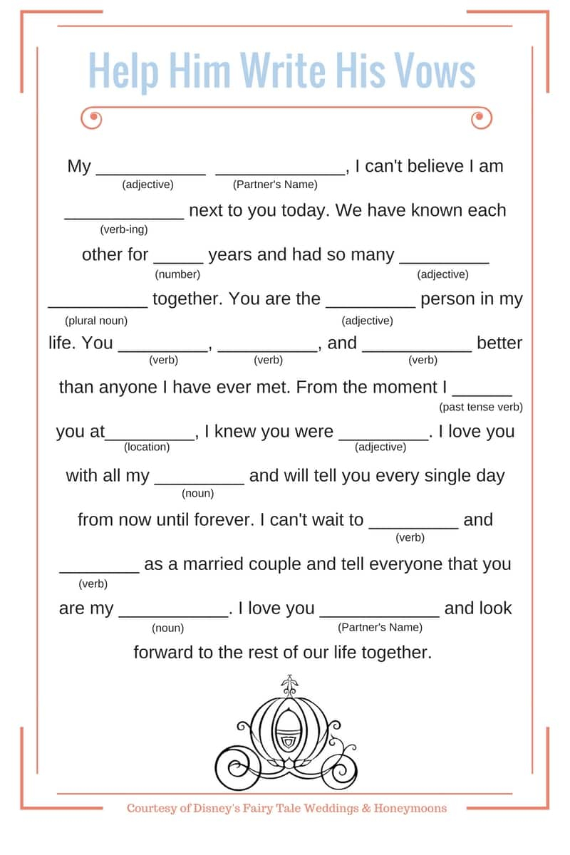 Wedding Vows Disney Mad Libs Disney Weddings